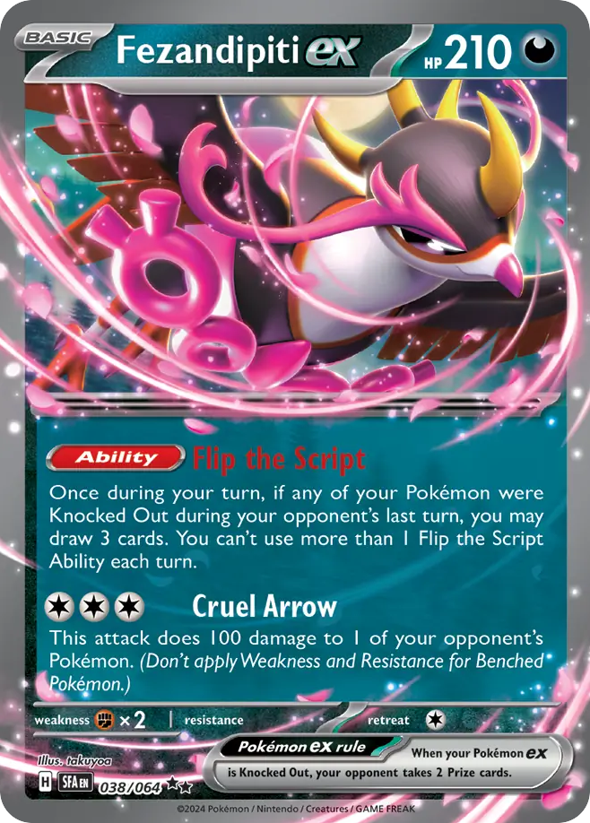 Fezandipiti ex 038/064 Shrouded Fable Pokemon Double Rare Holo NM