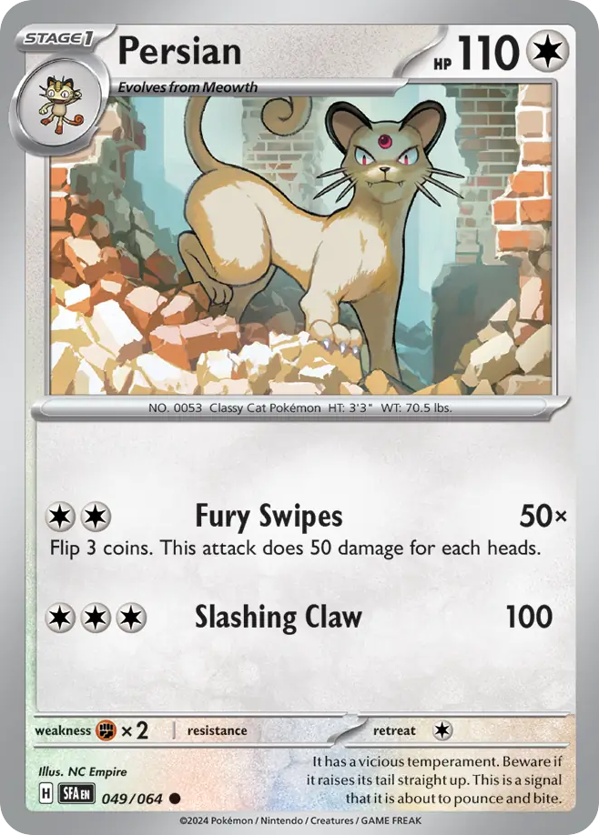 Persian 049/064 Shrouded Fable Pokemon C NM
